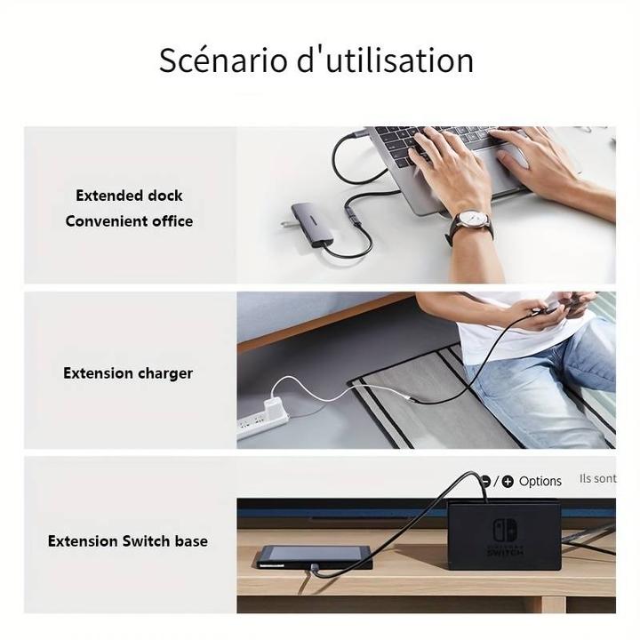 Image du produit PhoneLook Câble extension nylon USB-C (mâle) vers USB-C (femelle) 2 mètres (2 m)