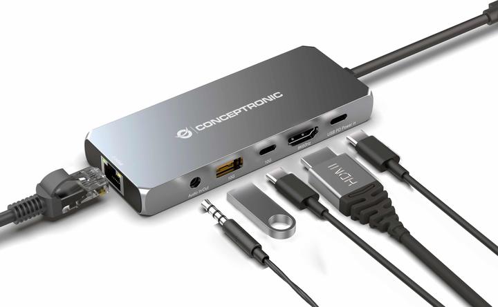 Actual product image Conceptronic Dock USB-C->HDMI,2.5GbE,USBC/3.0,100WPD0.18m gr (USB-C, 6 ports)