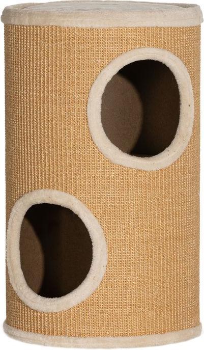 Produktbild Swisshandel24 Kratztonne 60 cm Hoch Katzentonne mit 2 Höhle, aus Sisal, für Katze bis 5 kg (60 cm, Braun+Beige)