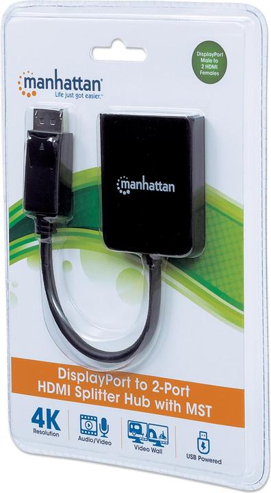 Actual product image Manhattan DisplayPort to 2-port HDMI splitter hub with MST