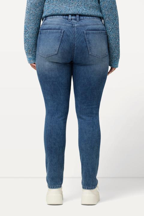 Immagine prodotto Ulla Popken Jeans modello Sarah con taglio della gamba aderente, righe e cinque tasche (62)