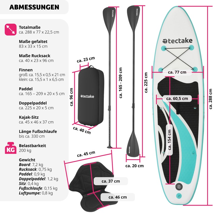 Produktbild tectake Stand-Up Paddle Board Zenon, 2in1 aufblasbar, Komplettset