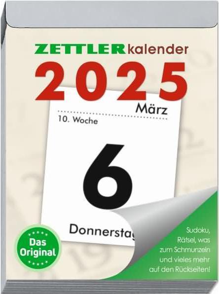 Daily tear-off calendar 2025 XL, 8,2x10,7cm, tear-off calendar with Sudokus, recipes and (German)