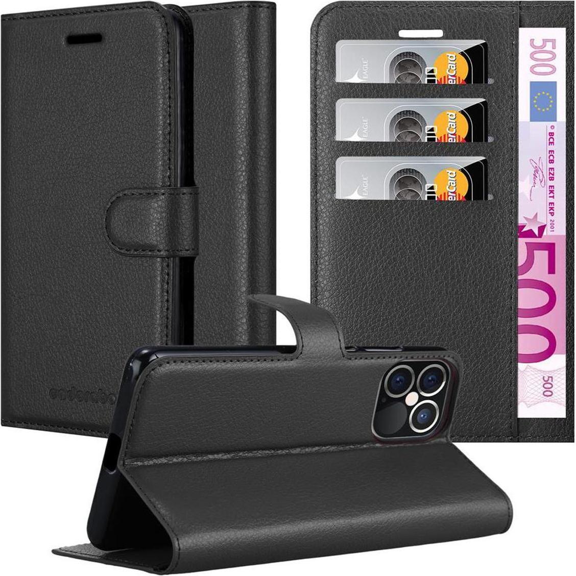 Cadorabo Book mit Standfunktion Cover (Apple iPhone 12 Pro Max), Smartphone Hülle, Schwarz