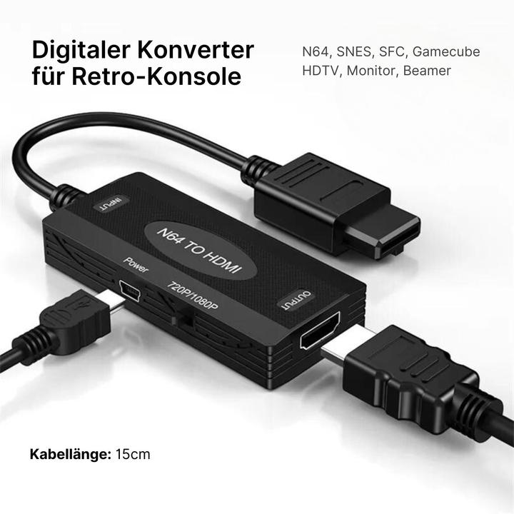 Produktbild Hermex N64/SNES/SFC/Gamecube zu HDMI-Adapter HDMI-Konverter HDMI-Umwandler (Micro USB, USB-A, HDMI, 8.30 cm)