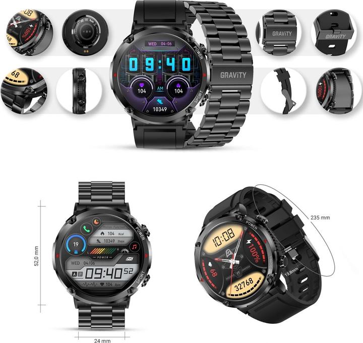 Produktbild Gravity GT21-1+ Smartwatch, schwarzes Silikonarmband