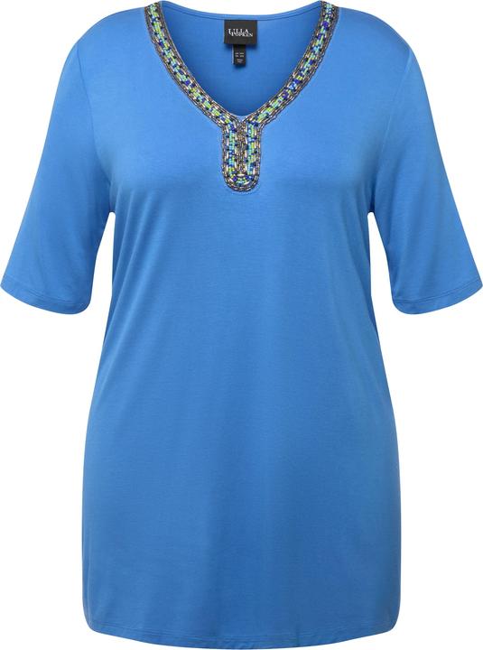Actual product image Ulla Popken Beaded Short Sleeve V-Neck Knit Tunic (56)