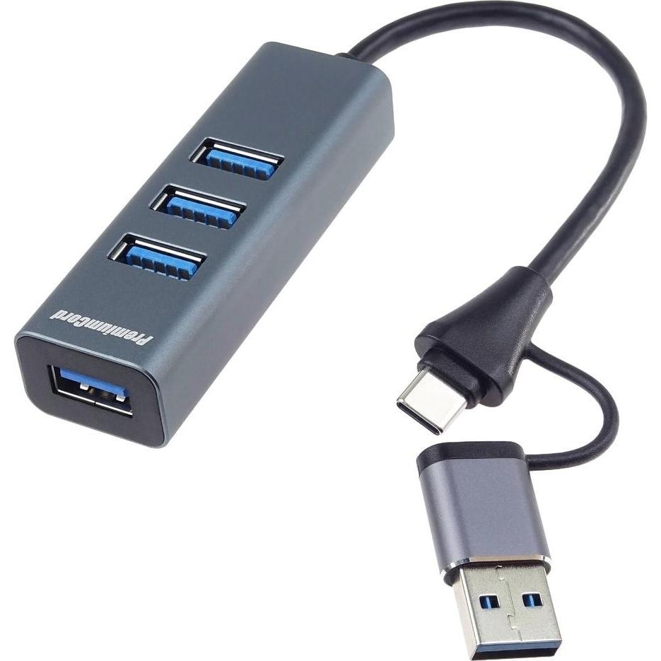 PremiumCord Hub 5G SuperSpeed, USB-C a USB-A na 4x USB-A 3.2 Gen 1 (USB-C, 4 porte), Docking station + Hub USB