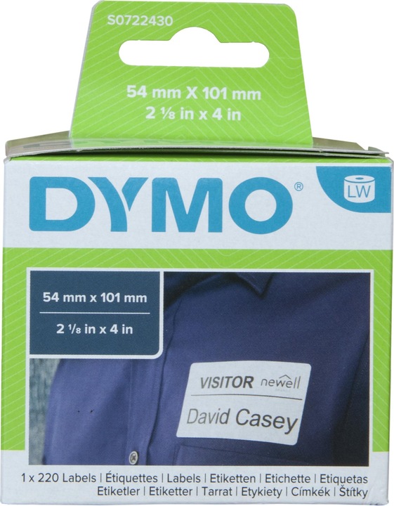 Image du produit Etiquettes en rouleau pour Dymo noir sur blanc, taille mm : 54 x 101, remplace : 99014/S0722430