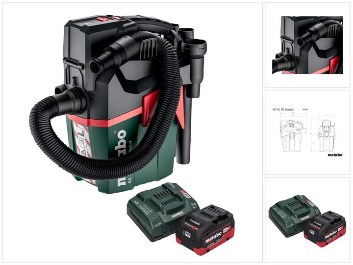 Produktbild Metabo AS 18 L PC Compact Akku Sauger 18 V 6 l IPX4 Staubklasse L Nass und Trocken + 1x Akku 5,5 Ah (Nass-Trockensauger)