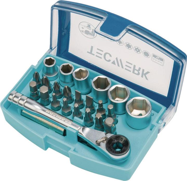 Image du produit Tecwerk Assortiment de clés à douille/d’embouts 24 pièces fente/PH/PZD/T/cliquet/6 douilles (Fente à visser)