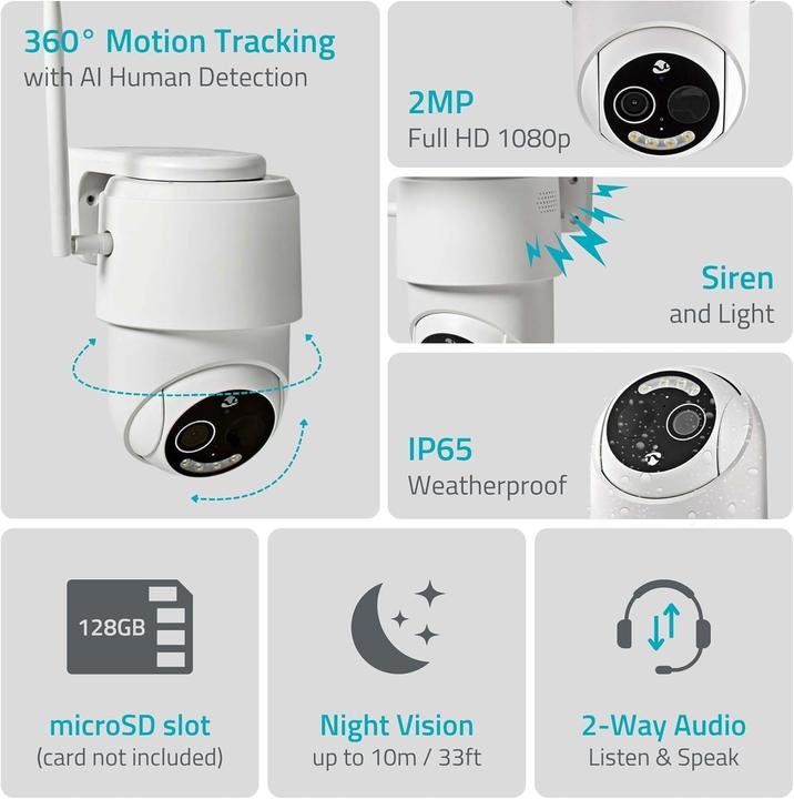 Actual product image Nedis SmartLife Outdoor Camera | Wi-Fi | Full HD 1080p | Pan tilt | IP65 | Max. Battery life: 5 (1920 x 1080 Pixels)