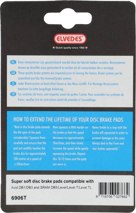 Actual product image Elvedes Disc-Pad super soft (Avid, Organic (Resin))