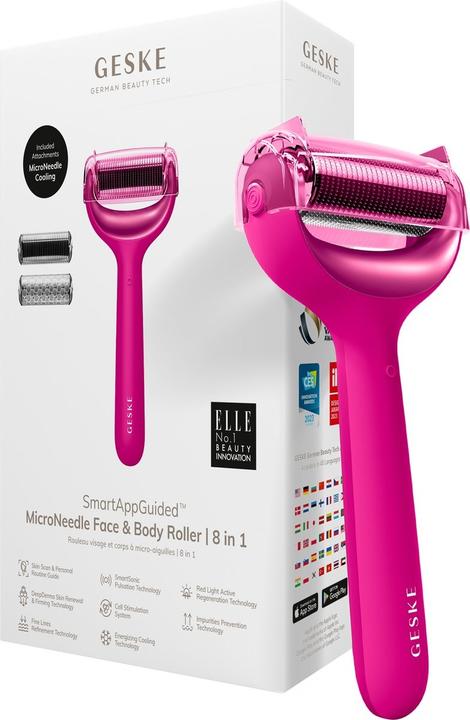 Productafbeelding Konjac Sponge Roller do mezoterapii igłowej twarzy i ciała 8w1 Geske z Aplikacja (magenta)