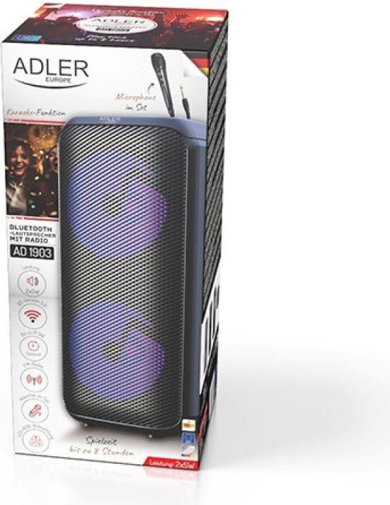 Immagine prodotto Adler Altoparlante con radio | AD 1903 | 2x5 W | Bluetooth | Nero | Portatile | Connessione wireless (8 h)