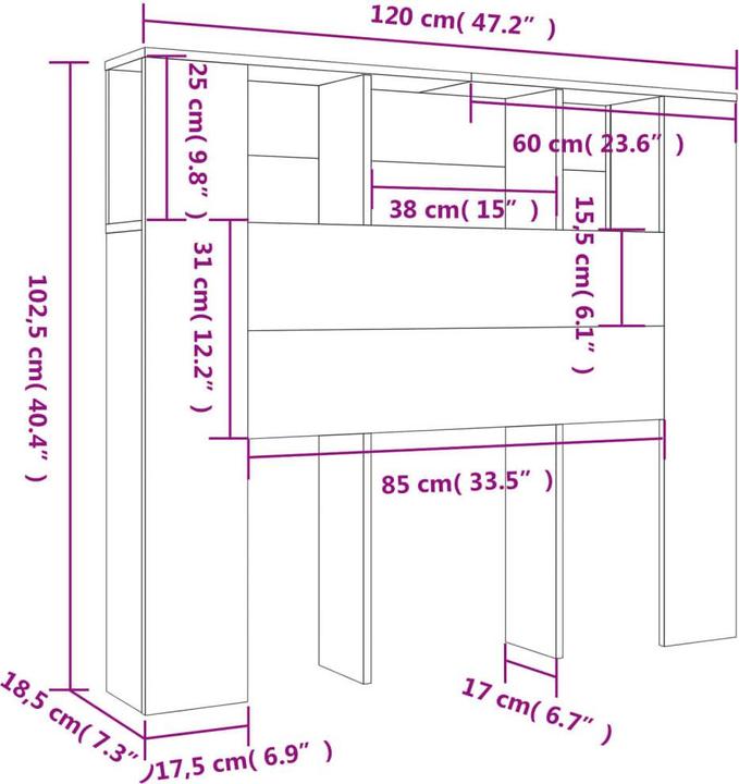 Actual product image vidaXL Kopfteil-Schrank (120 x 18.5 x 104.5 cm)