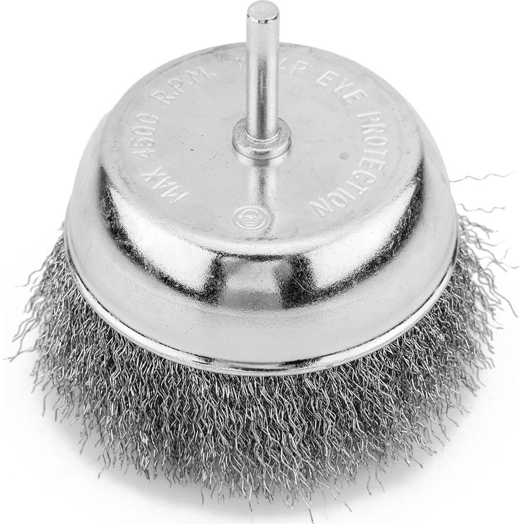 Graphite, Abrasivi, Drahtbürste 100 mm, gewellter Draht, Stahl, mit 6 mm-Schaft