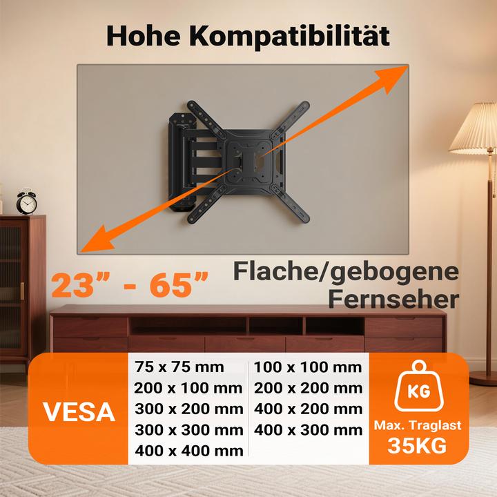 Produktbild Wiltec TV Halterung 23"–65" Wandhalterung schwenkbar 35kg Fernsehhalterung (Wand, 35 kg, 23" - 65")