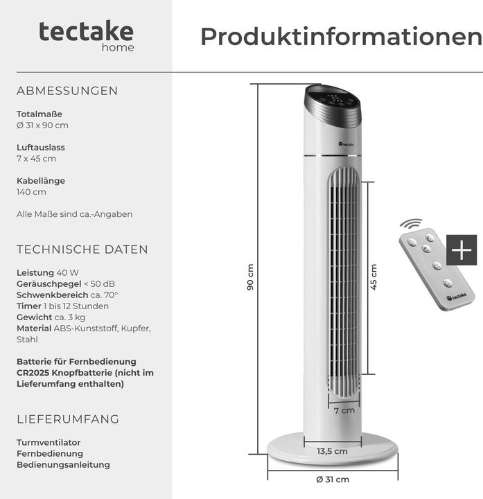 Produktbild tectake Turmventilator (50 dB)