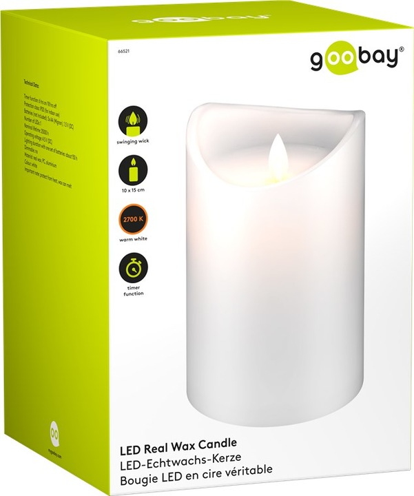 Produktbild Goobay LED-Echtwachs-Kerze, weiss, 10 x 15 cm (1 x)