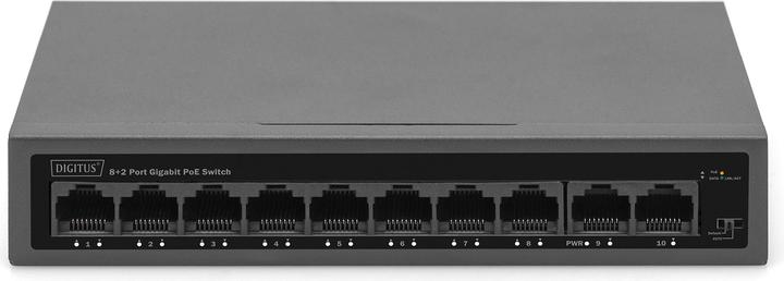 Produktbild Digitus 8+2 Port GE PoE Switch 8 Port PoE 802.3at, 10/100/1000 Mbps + 2 Port GE (10 Ports)