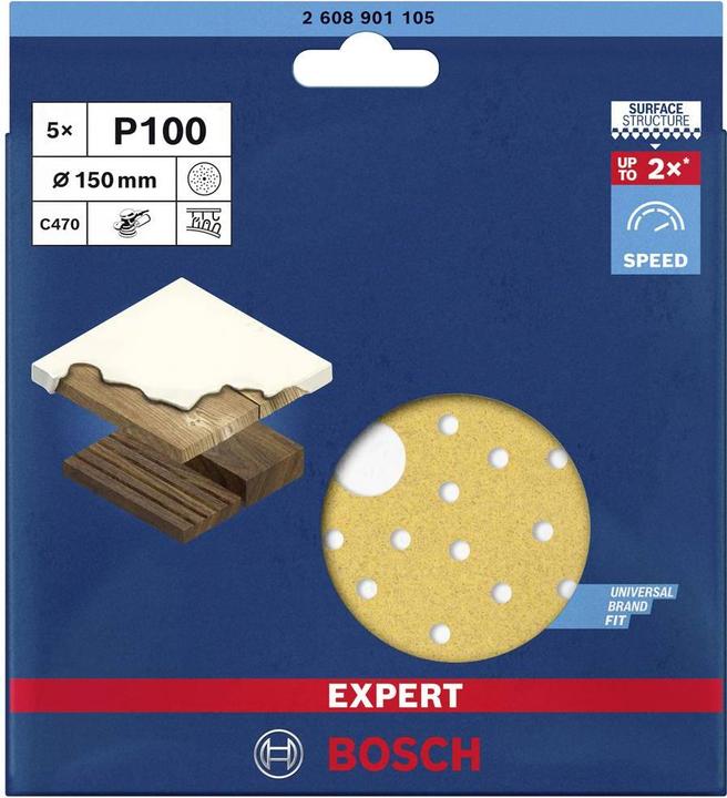 Actual product image Bosch Professional Zubehör Expert C470 Sandpaper multi-hole for random orbital sander, 150 mm, G 100, 5 pcs. (100)