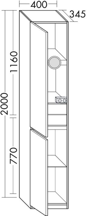 Produktbild burgbad Lin20 Hochschrank bodenstehend, 2 Türen, LED-Innenbeleuchtung inklusive Schubladen, Türans (40 x 34.50 x 200 cm)
