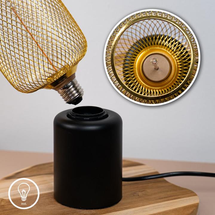 Image du produit Briloner RIST LED Tischleuchte mit Drahtgeflecht - Schwarz, Gold (120 lm, E27)