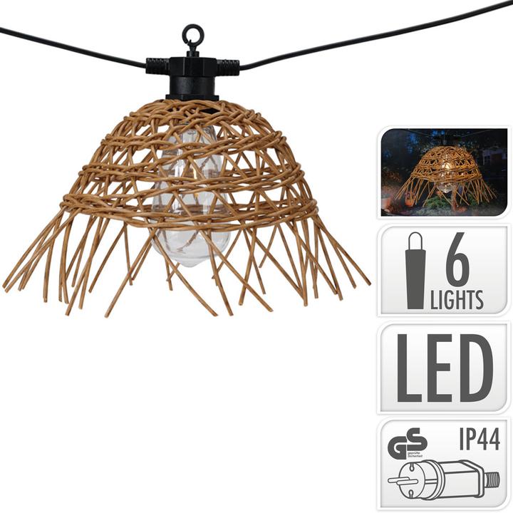Produktbild Home&Styling Retro-Lichterkette mit 6 Rattan-Lampenschirmen, 3m (5.50 m)