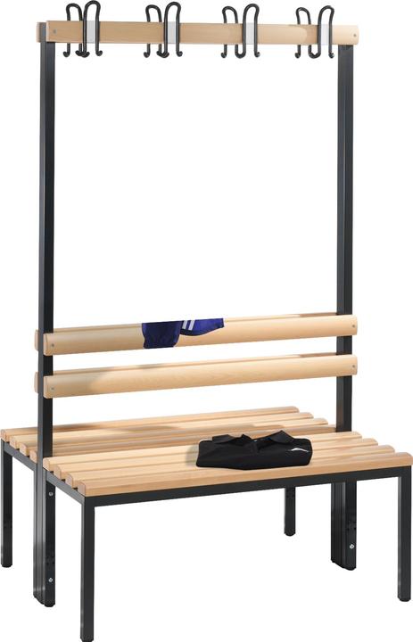 Actual product image C+P BASIC cloakroom bench, double sided, hook rail, beech, length 1000 mm. (100 cm, 165 cm)