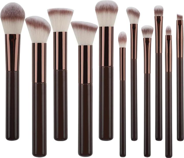Actual product image Alopini 11pcs solid wood handle makeup brush set with Bag (Set)