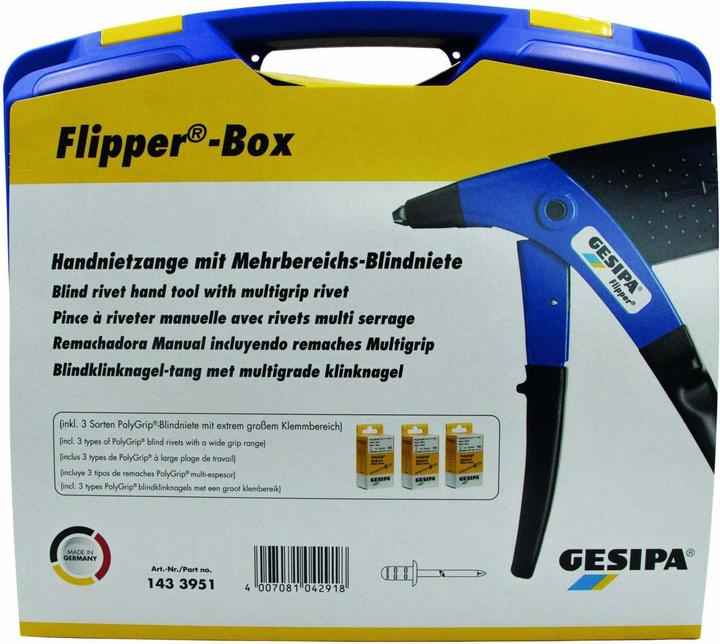 Actual product image Gesipa Hand Riveter Flipper in Box with 3 Sizes Poly-Gr