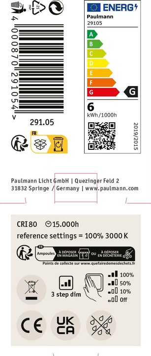 Nährwerte und Zutaten Paulmann Reflektor 3-Step-Dim Niedervolt (GU5.3, 6 W, 445 lm, 1 x, G)