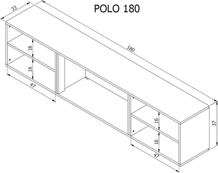 Actual product image Cama RTV cabinet POLO 180x33x39 black + fireplace white (180 x 33 x 39 cm)
