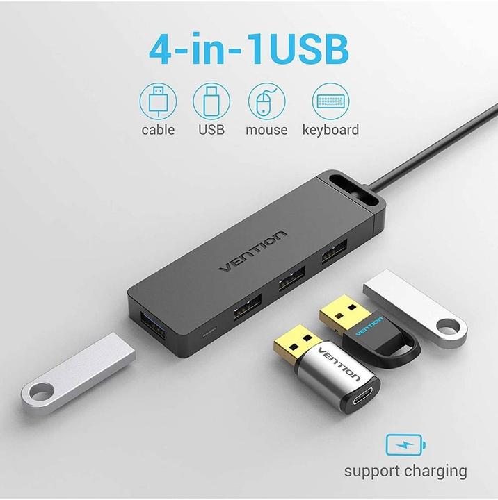 Produktbild Vention USB2.0 to USB2.0 x 4 Hub with Power supply Black 0.15m (USB-C, 4 Ports)