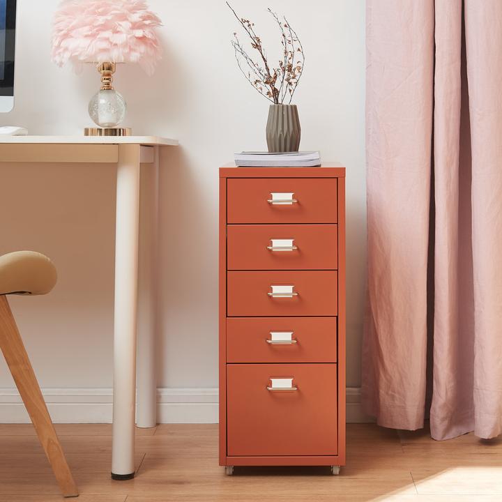 Produktbild En.Casa Rollcontainer Kökar mit 5 Schubladen 69x28x41 cm Ziegelrot (69 x 28 x 41 cm)