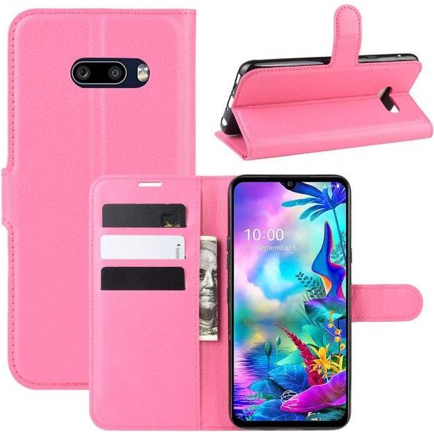 MU Classic Litchi Leder Bookcover Series (LG G8X ThinQ), Smartphone Hülle, Rosa