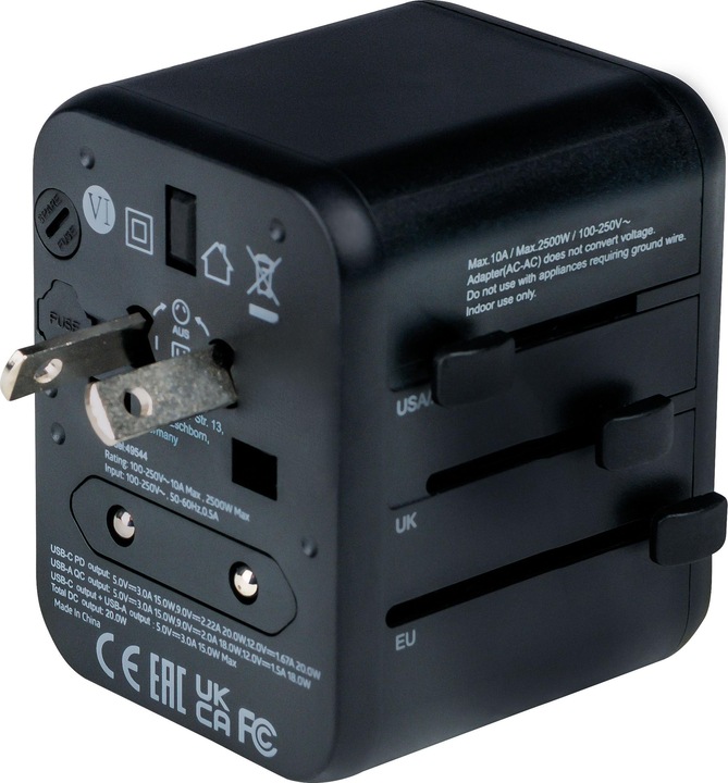 Immagine prodotto Verbatim Adattatore da viaggio universale con 1 x USB-C PD 20W / 1 x USB-A QC 3.0
