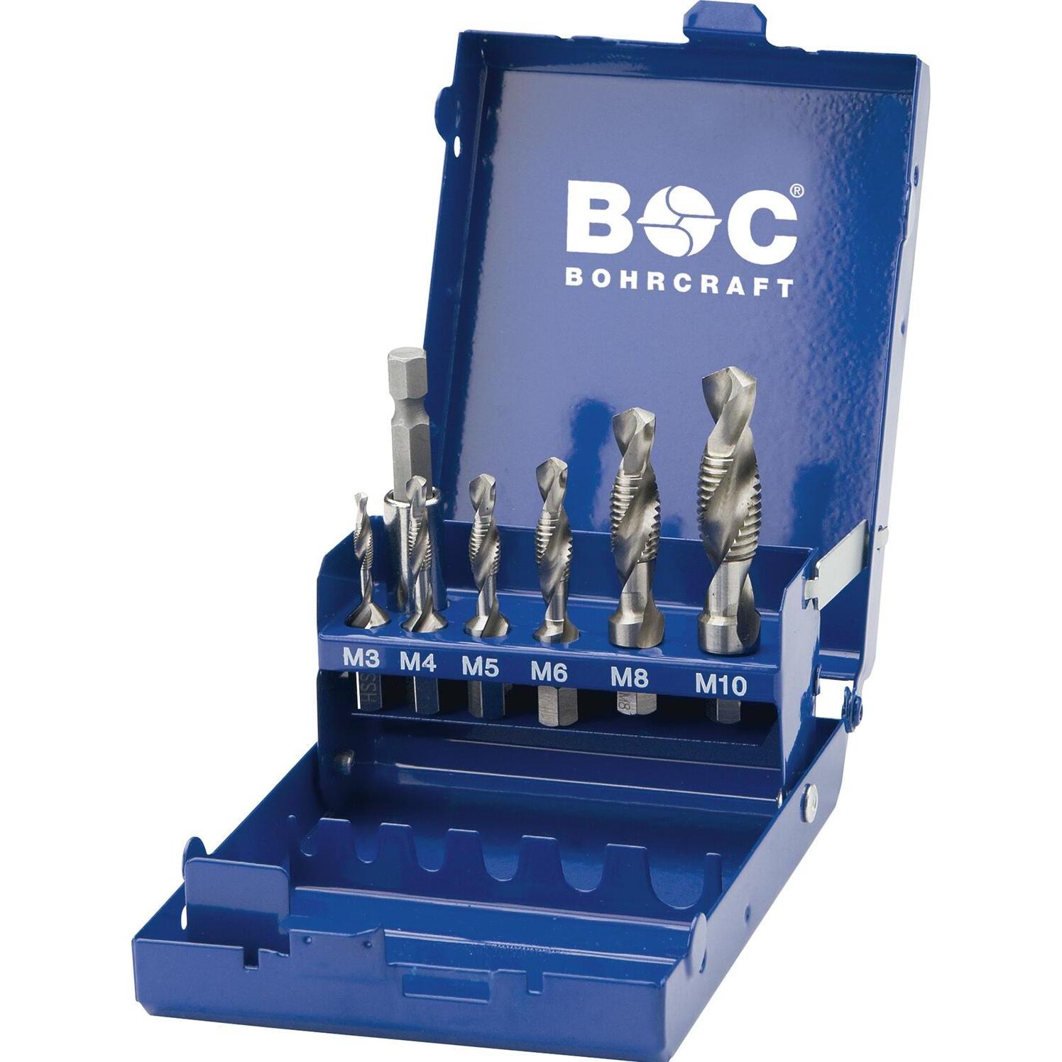 Bohrcraft, Gewindeschneider + Gewindebohrer, Maschinen-Kombi-Gewindebohrer-Set HSS M3-M10 1/4" 6-kant Schaft