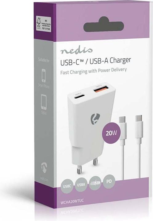 Produktbild Nedis Netzladegerät | 20 W | GaN | PD3.0 | Schnellladefunktion | 1.5 / 2.0 / 2.22 A / 3.0 A | Anzahl (20 W)