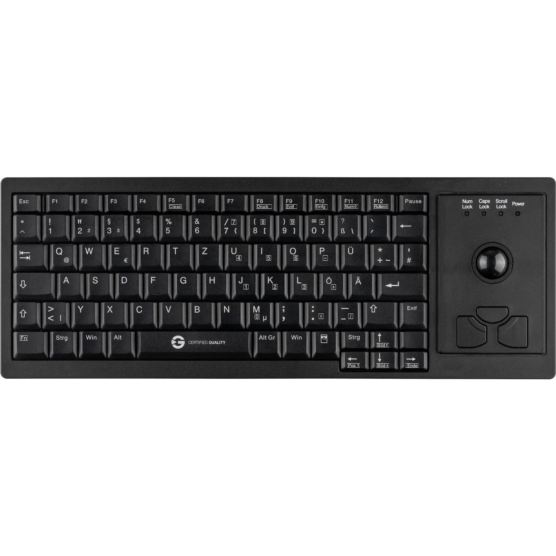 Gett Tastiera Cleantype Xtra Roll con Trackball USB Colore nero Layout DE (Germania, Cablato), Tastiera, Nero