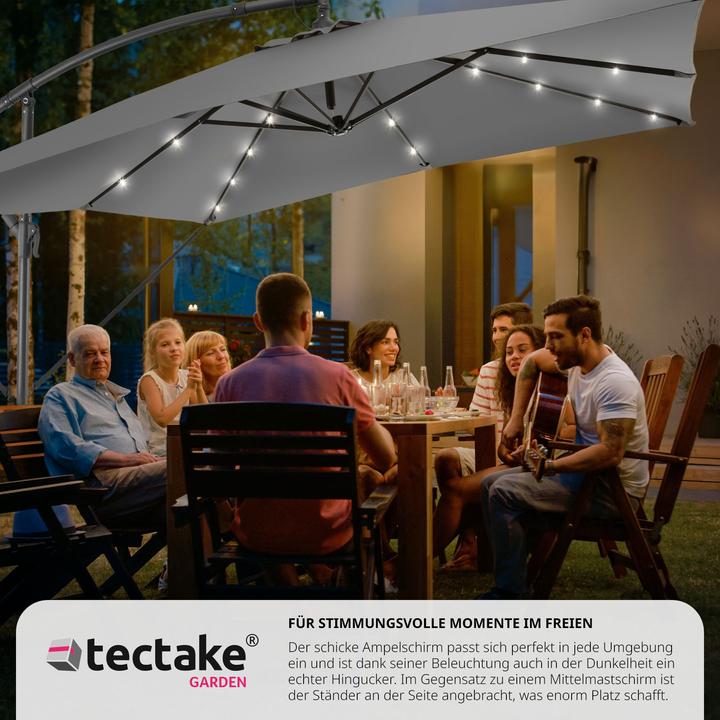 Produktbild tectake Sonnenschirm Sunna LED-Solar mit Kurbel 2,5 x 2,5 m (2.50 m)