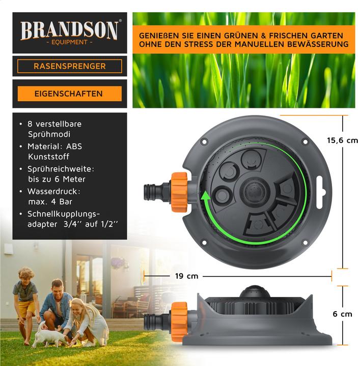 Produktbild Brandson 2x Vielflächenregner Garten Sprinkler, 360° Rasensprenger, 8 Sprühmodi, 110 m², einstellbar (Vielflächenregner)