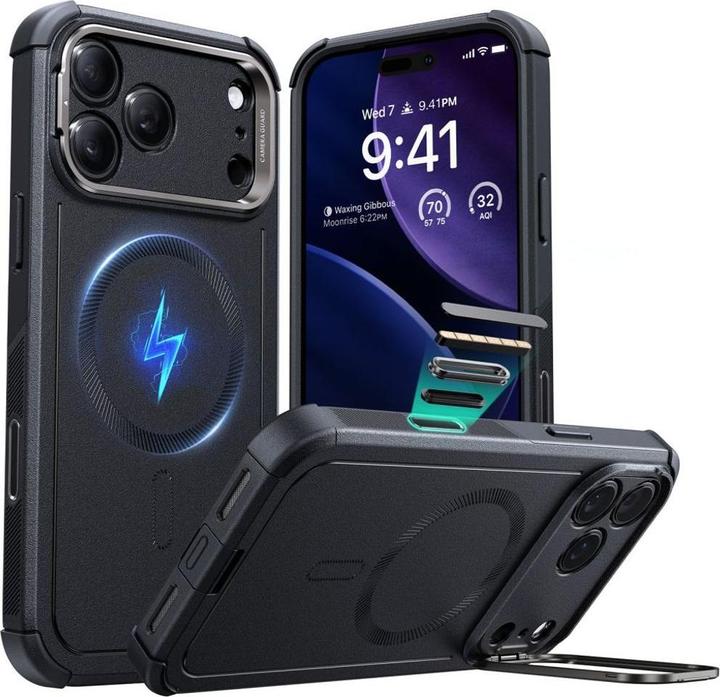 Produktbild ESR Cyber Tough Magnetic Case (Camera Control, Stash Stand), for iPhone 17 Pro Max, Black (Apple iPhone 17 Pro Max)