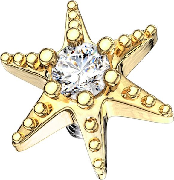 Produktbild Star Piercing Dermal Anchor vergoldet Seestern mit Kristall (Chirurgenstahl 316L, Messing)
