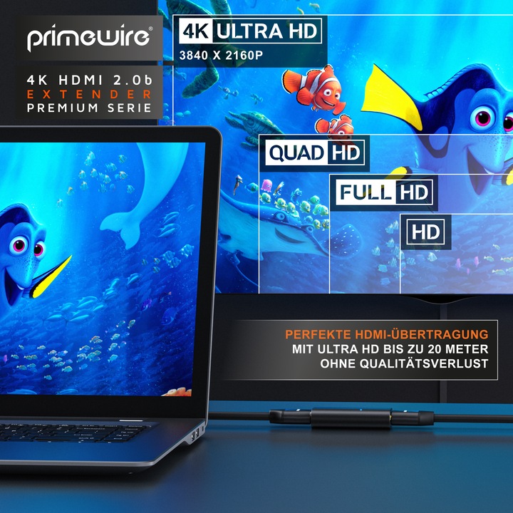 Produktbild Primewire 4K HDMI 2.0b Extender aktiver Verstärker, HDMI 2.0 Repeater Signalverstärker, bis zu 20m Entfernung