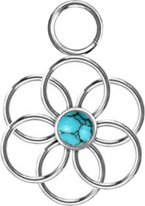 Produktbild Star Piercing Anhänger silber Türkis Stein Blume des Lebens (ohne Messing, Chirurgenstahl 316L, Mineralisch)