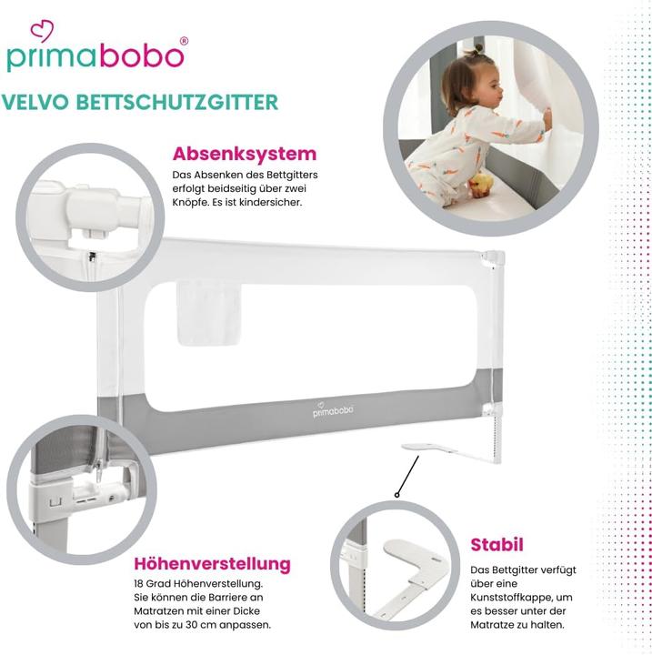 Produktbild Primabobo Klappbares Bettschutzgitter Velvo, höhenverstellbar (200 cm)