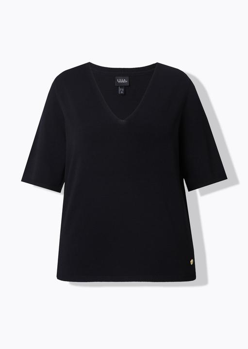 Produktbild Ulla Popken Pullover, elastischer Saum, V-Ausschnitt, Halbarm (54)