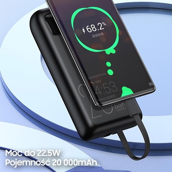 Produktbild Awei PowerBank P169K 20000mAh 22.5W czarny/black wyświetlacz + kable PD/Lightning (20000 mAh, 22 W, 22.50 Wh)